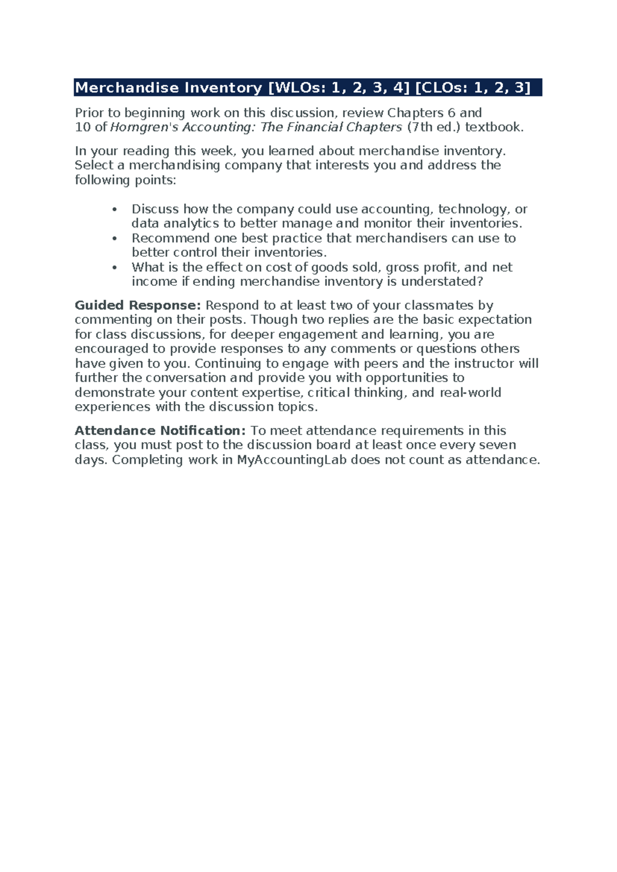 ACC205 Week 3 Discussion: Managing Merchandise Inventory Effectively ...