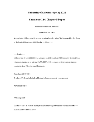 Chemistry 114 Chapter 4 Report - University of Alabama - Spring 2022 ...