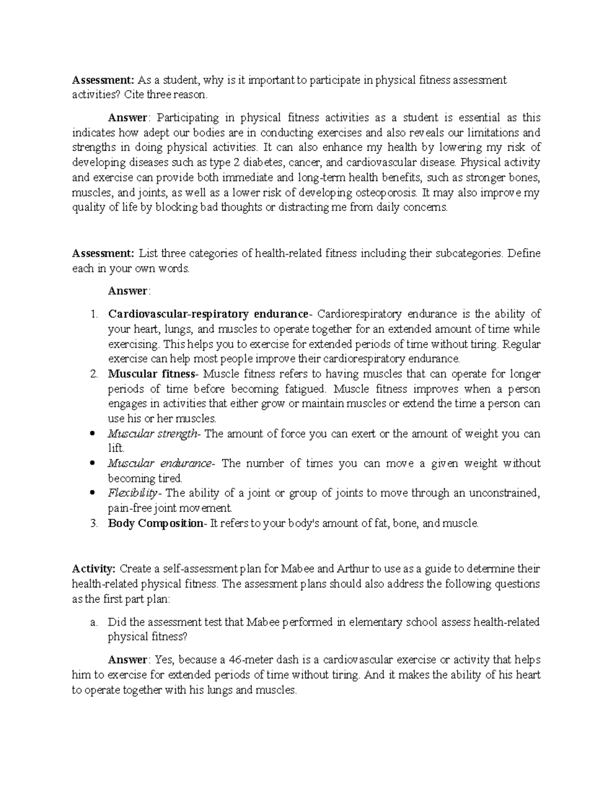 PE 1 Activities and Assessments Guide: Key Insights and Self-Assessment ...