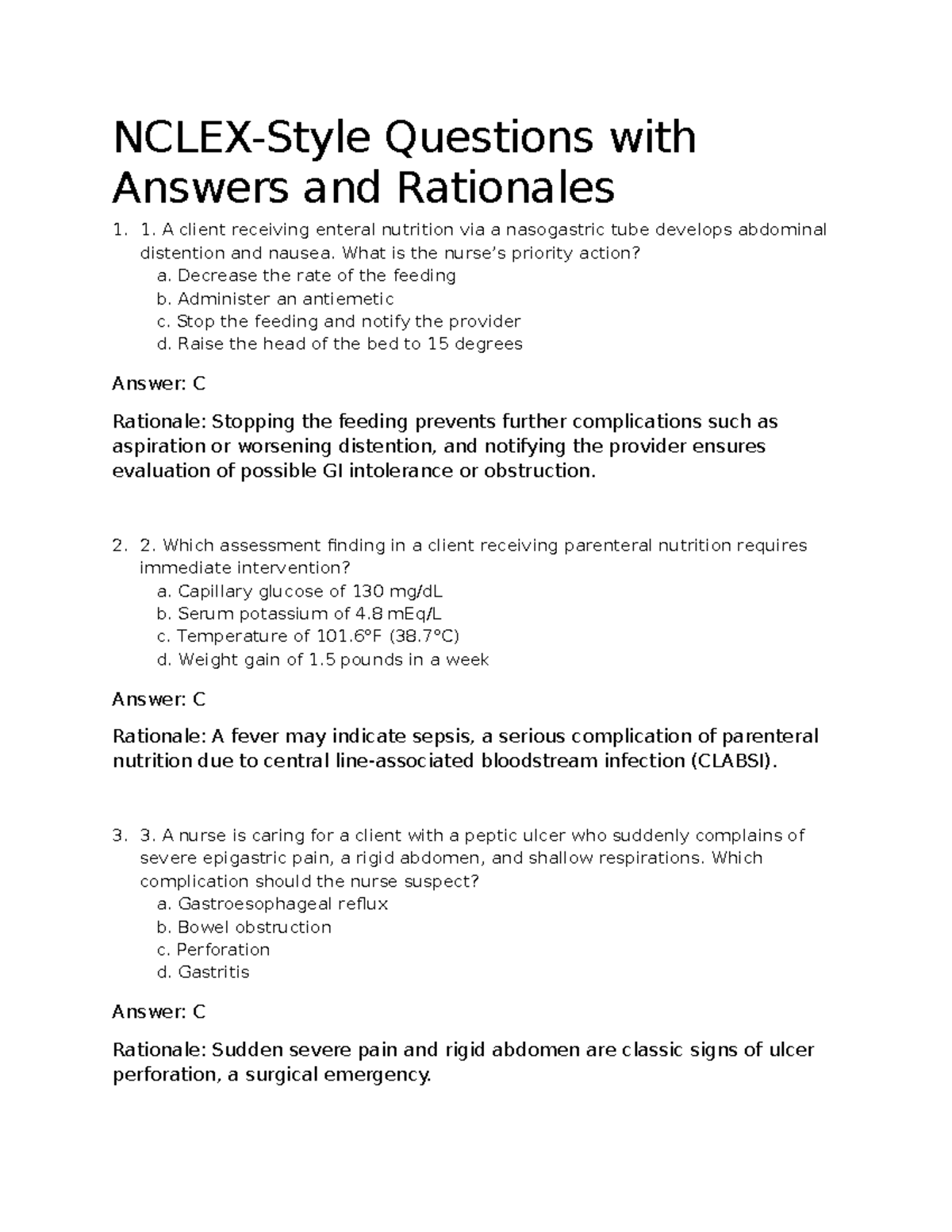NCLEX Review Questions & Rationales for Nursing Students - Studocu
