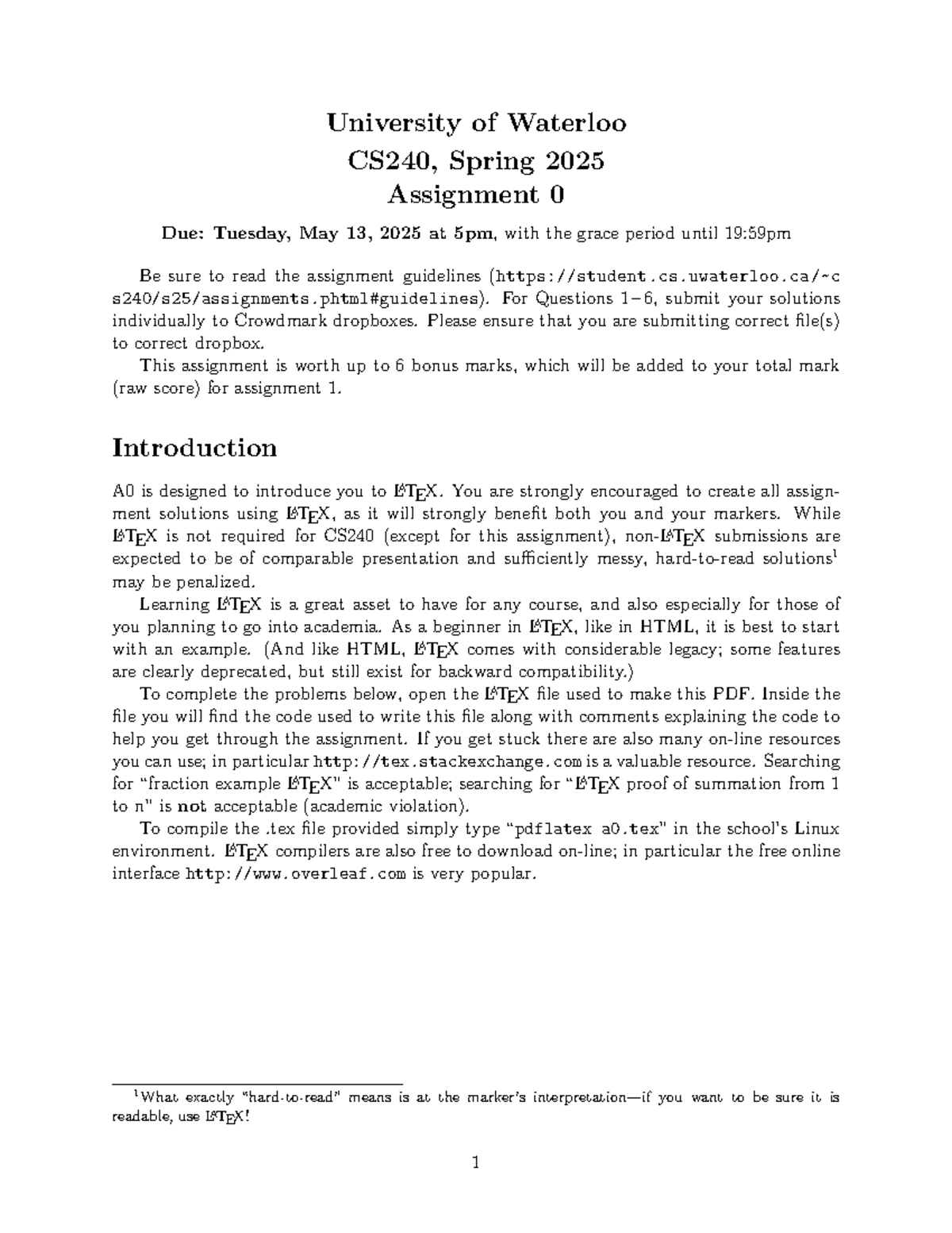 CS240 - Spring 2025 Assignment 0 Guidelines and LATEX Introduction ...