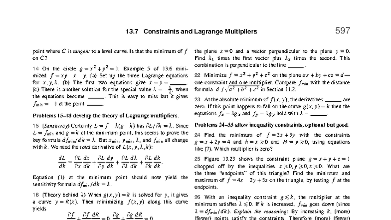 Lagrange Multipliers and Constraints: CH597 Final Exam Notes - Studocu
