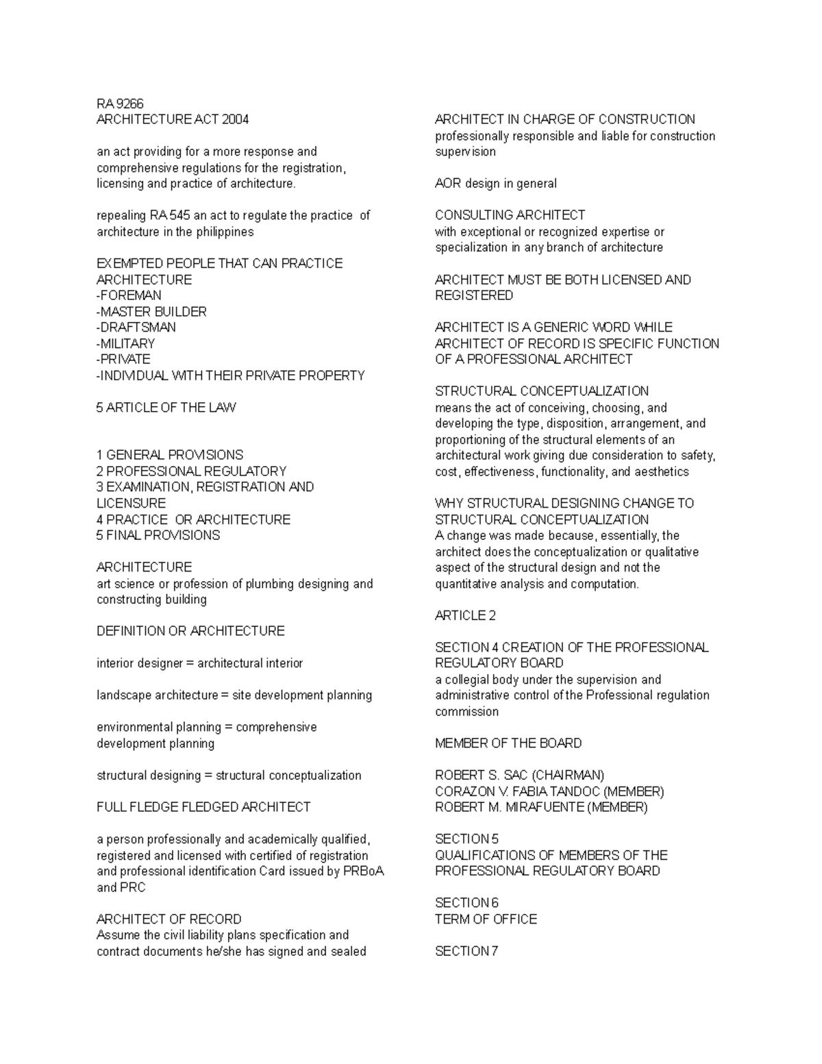 RA 9266 Architecture Act 2004 - Comprehensive PP2 Reviewer - Studocu