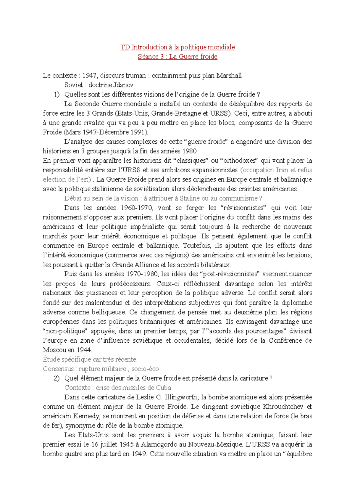 Séance 3 - Analyse de la Guerre froide et ses Influences Historique ...