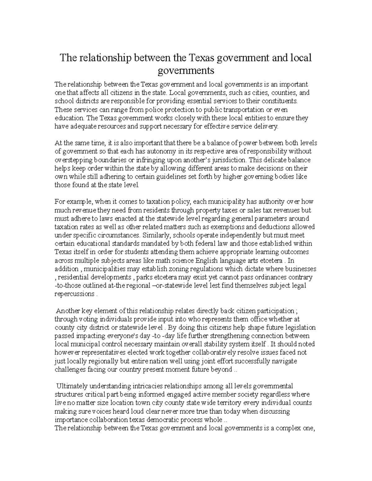 The relationship between the Texas government and local governments ...
