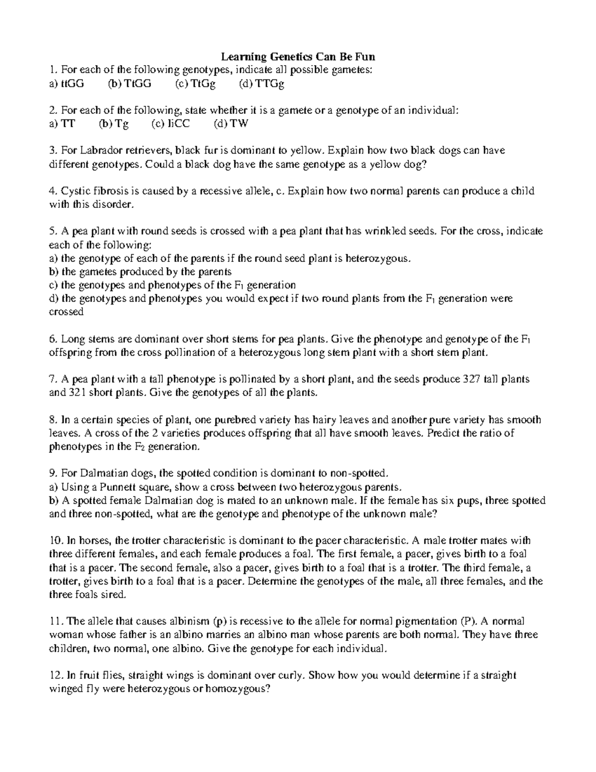 Genetics Practice Problems - Learning Genetics Can Be Fun For each of ...