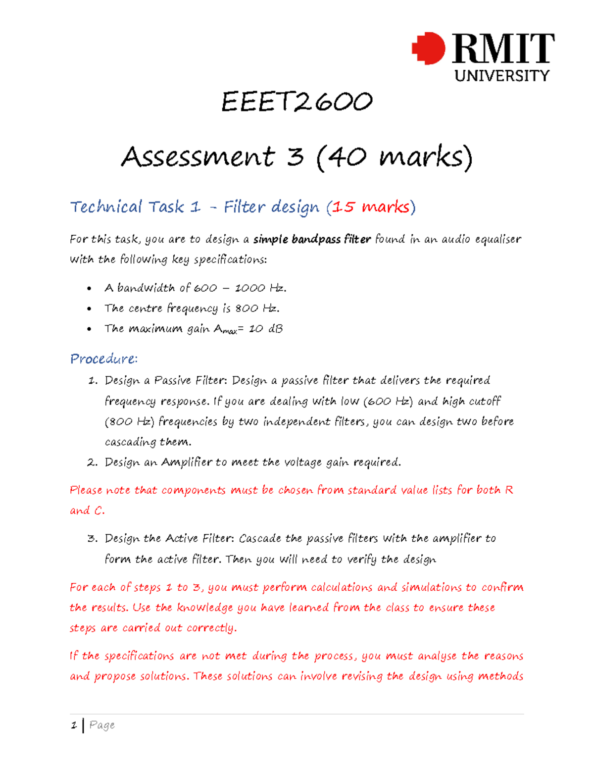 EEET Assessment 3 - Passive and Active Filter Design (40 Marks) - Studocu