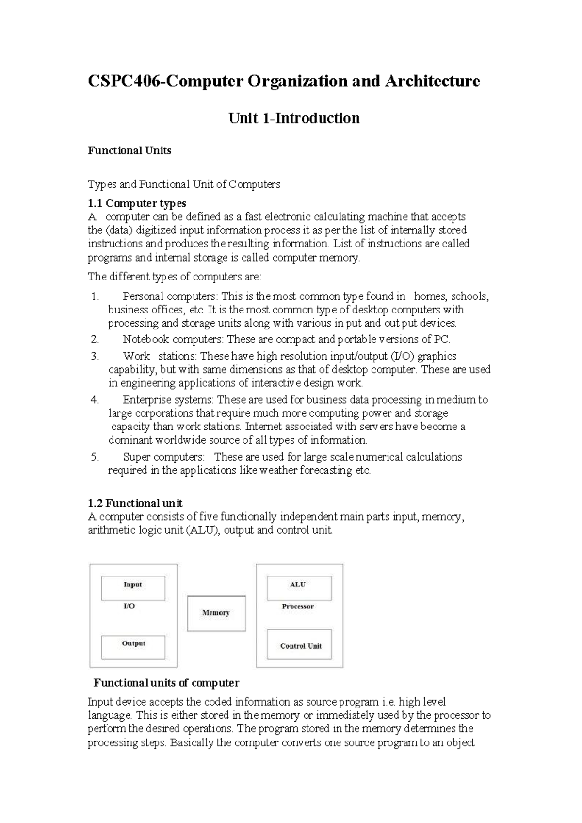 Csc 203 pdf - CSPC406-Computer Organization and Architecture Unit 1 ...