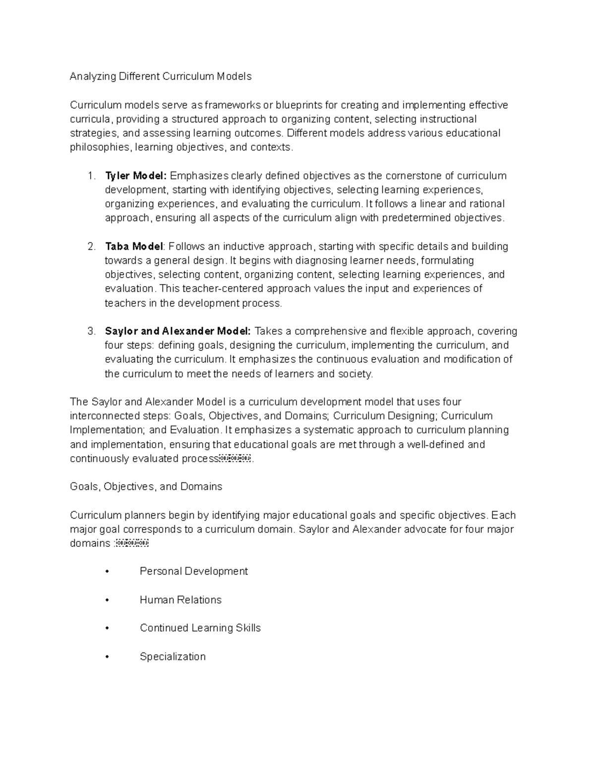 EDUC-5: Analyzing Various Curriculum Models for Effective Learning ...