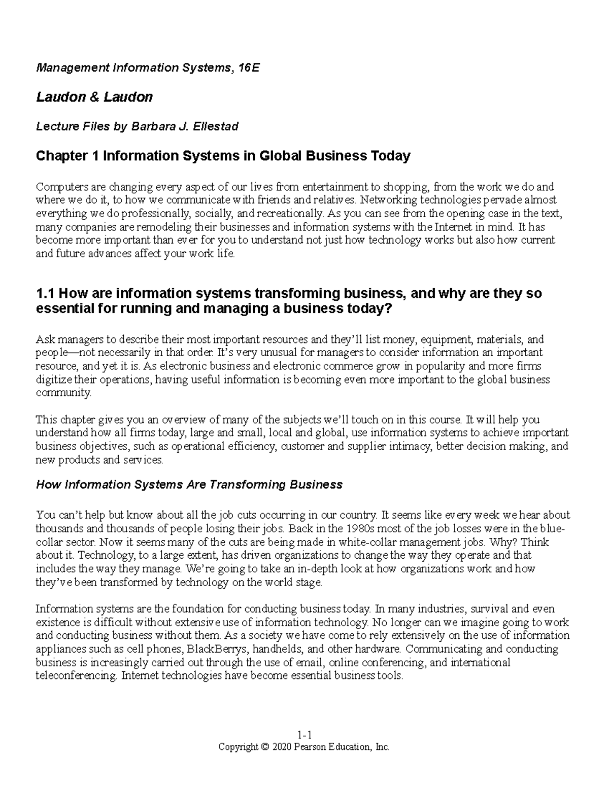 Chapter 1: Transforming Global Business with Information Systems (MIS ...