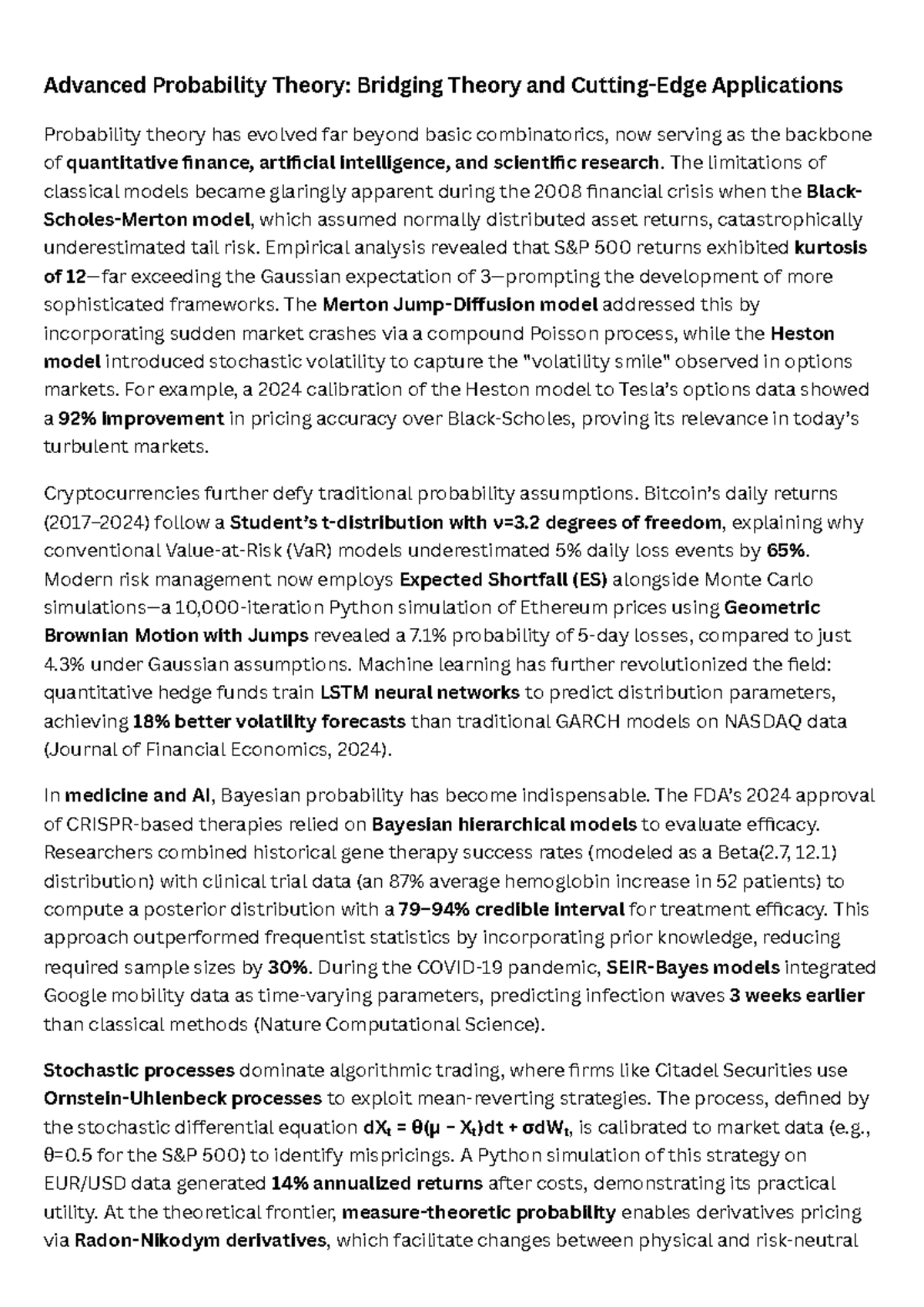 Advanced Probability Theory: Key Applications in Finance & AI - Studocu