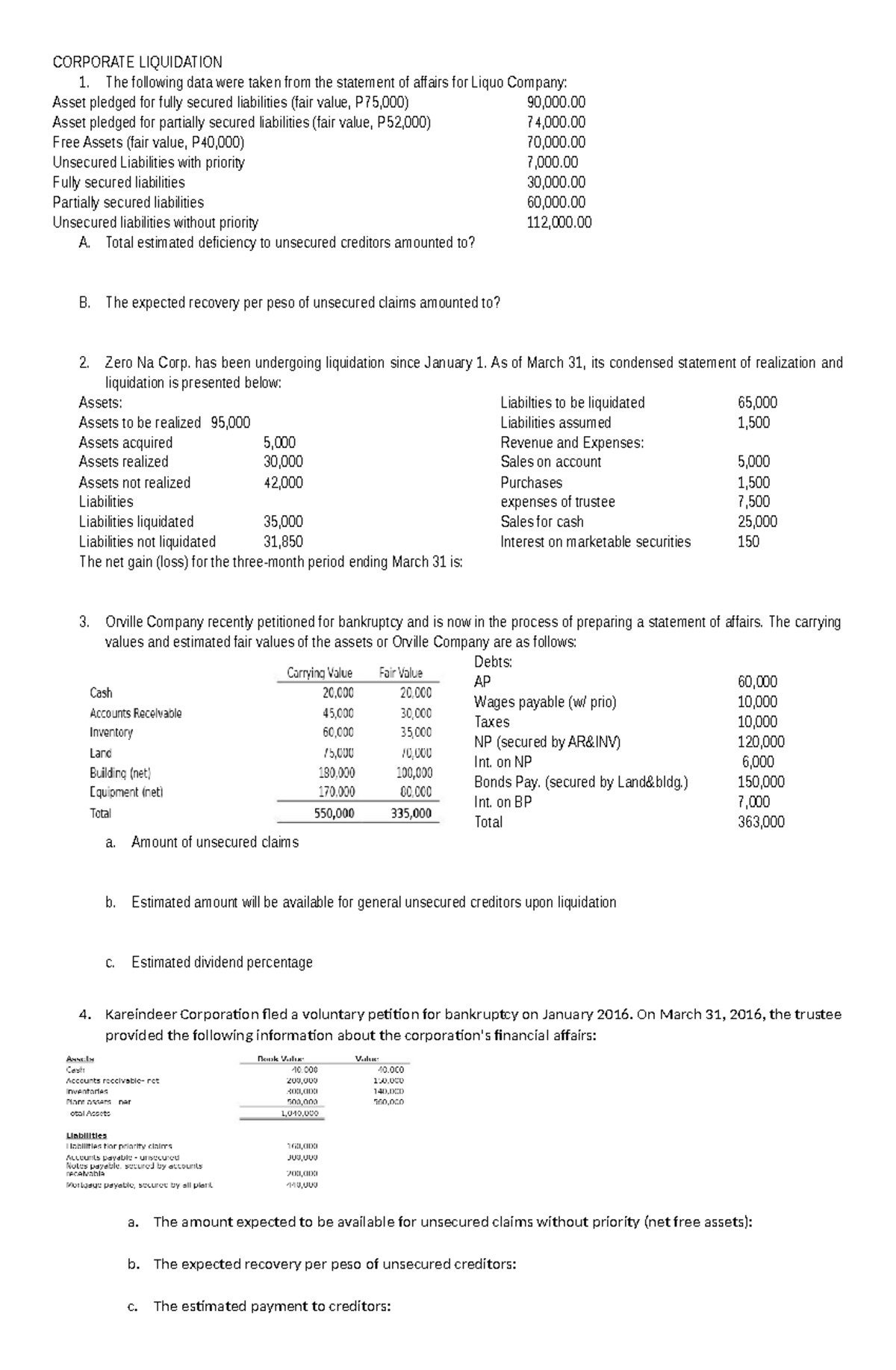 Corporate Liquidation Analysis and Financial Statements - Studocu