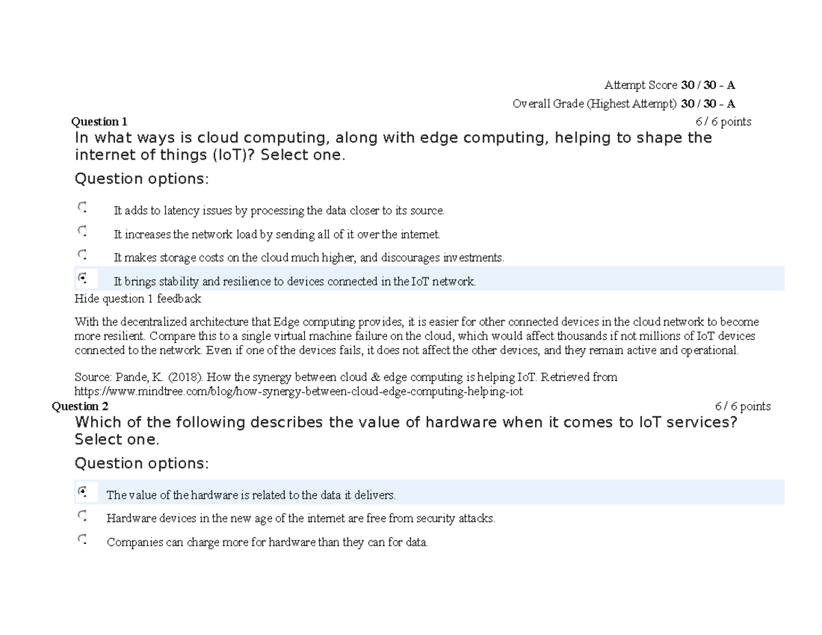 IT-272 8-2 Quiz Overview and Key Insights on IoT & Edge