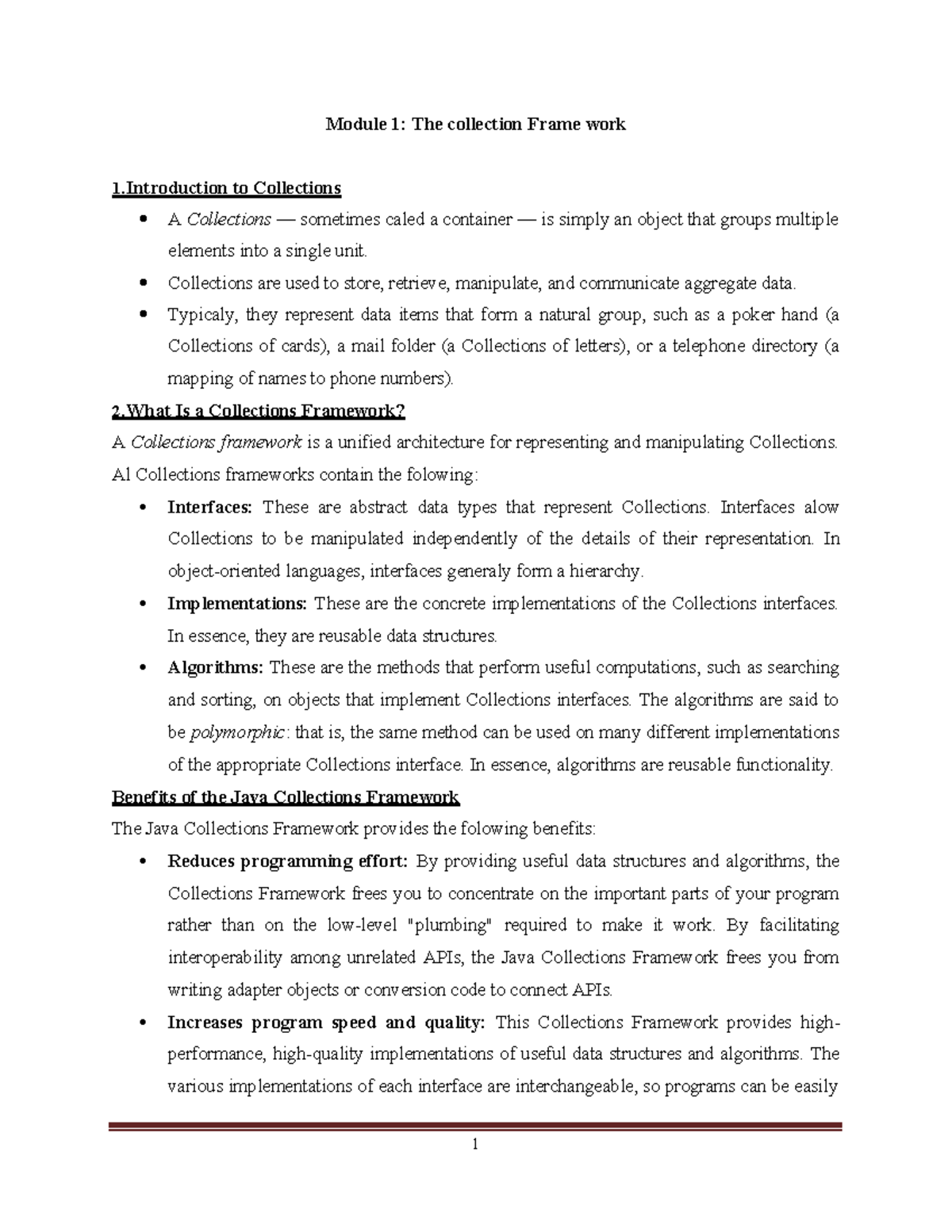 Module 1: Introduction to Java Collections Framework and Interfaces ...
