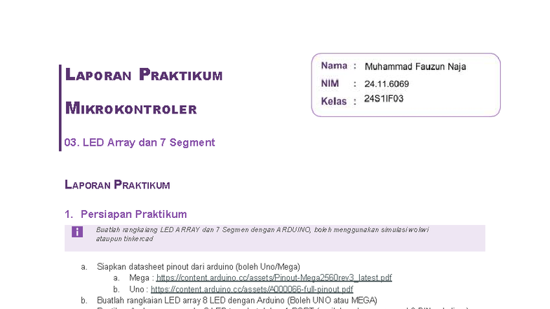 LAPORAN PRAKTIKUM 03: Rangkaian LED Array & 7 Segment dengan Arduino ...