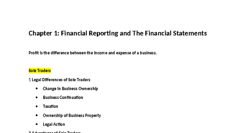 Chapter 1: ACCA FA Notes on Financial Reporting & Statements - Studocu