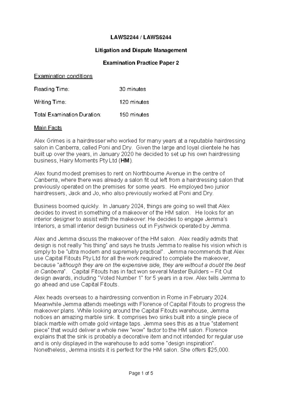 LDM Examination Practice Paper 2 - LAWS2244 / LAWS Litigation and ...