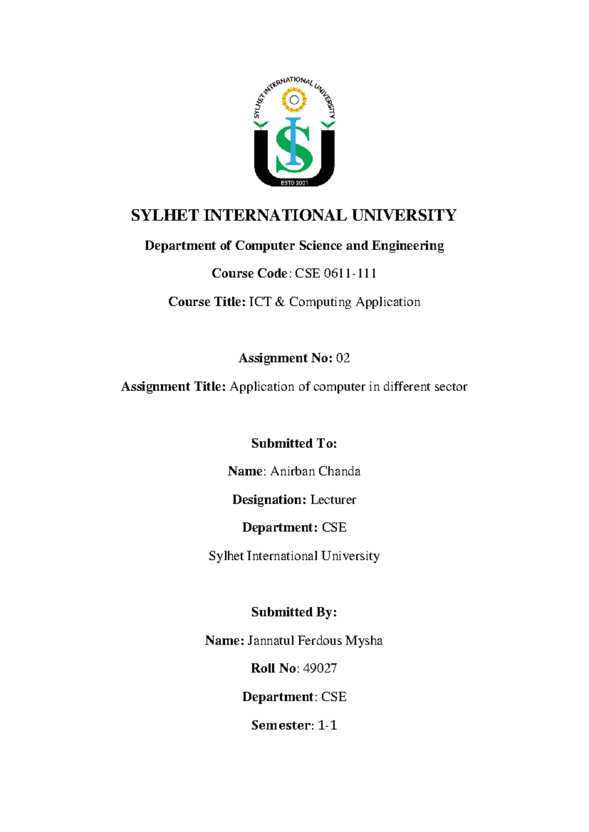 Assingmnet 2 - Just note - Structured Programming Language - SYLHET ...
