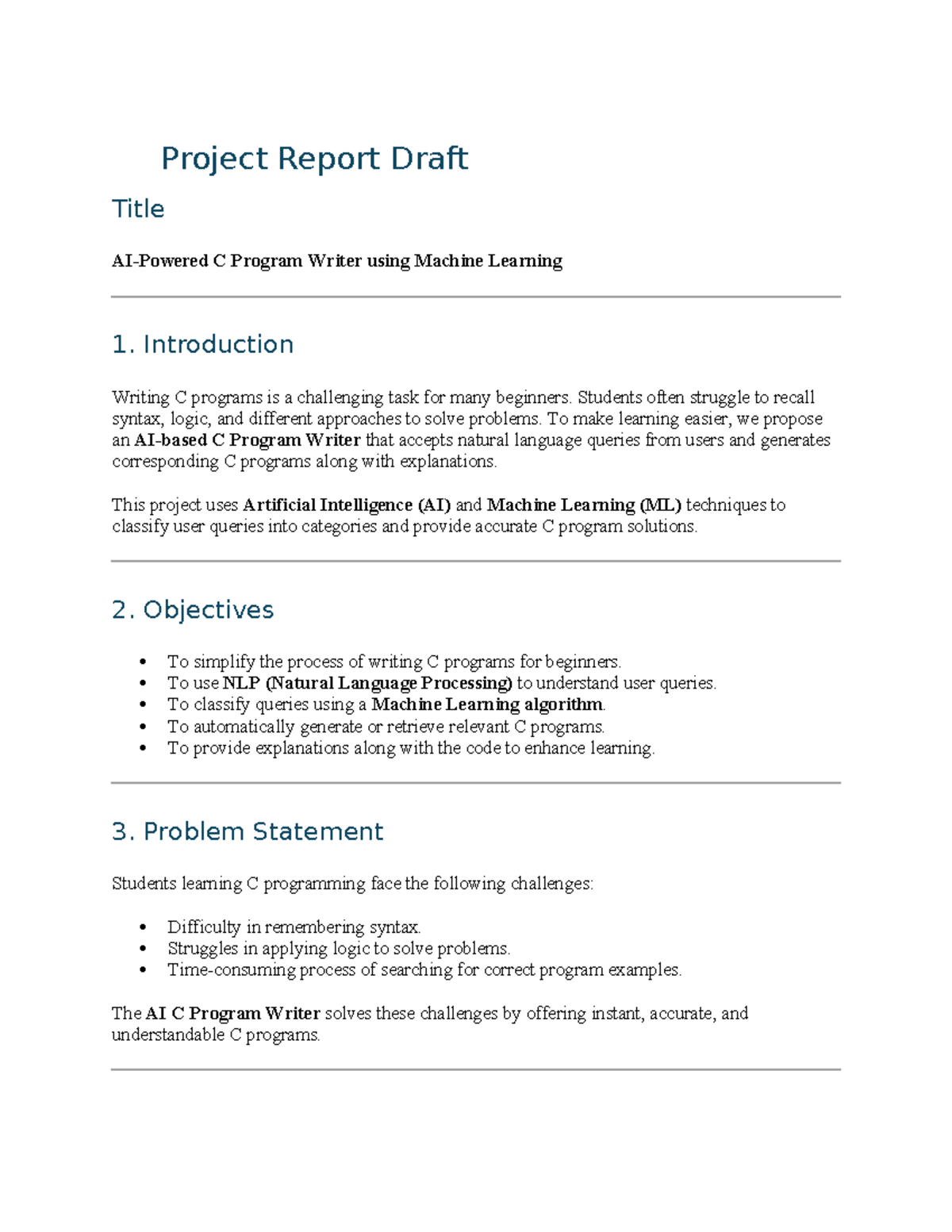 AI C Program Writer Project Report Draft: Leveraging ML for Beginners ...