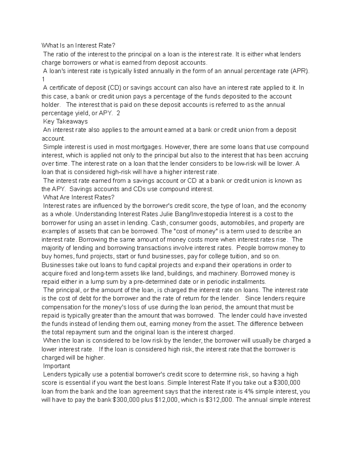 Understanding Interest Rates: Key Concepts and Definitions - Studocu