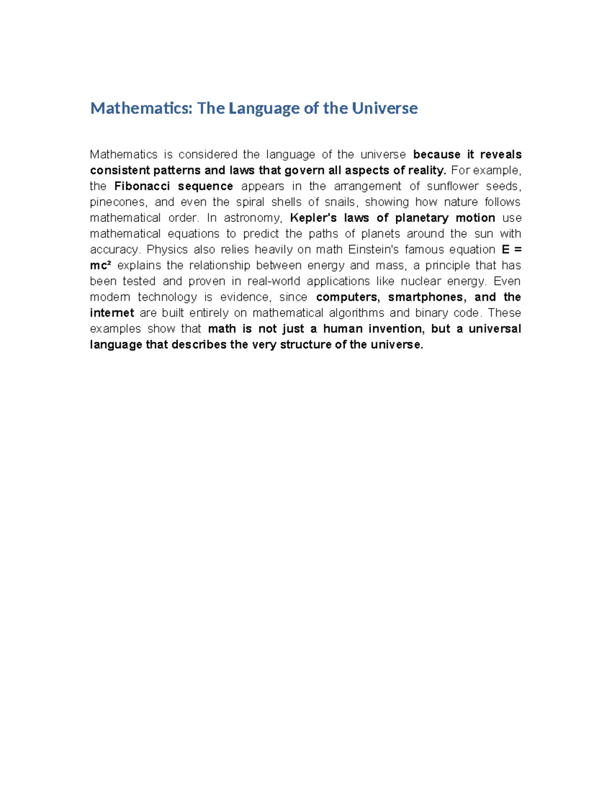 Mathematics: The Universal Language of Nature and Science - Studocu