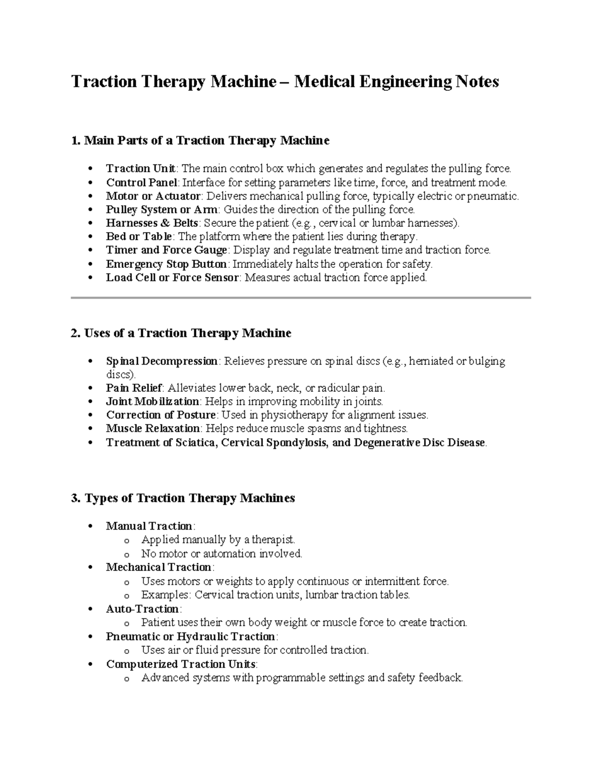 Traction Therapy Machine Engineering Notes (MED 101) - Studocu