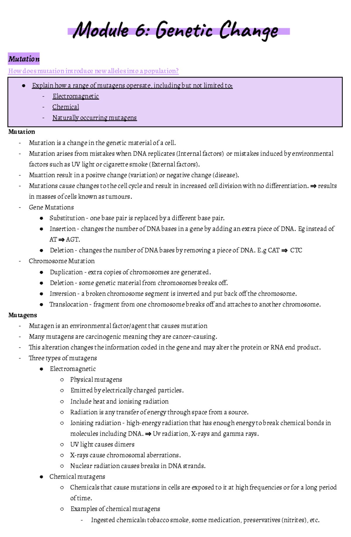 Module 6 Notes: Mutation, Genetic Variation, and Biotechnology Insights ...