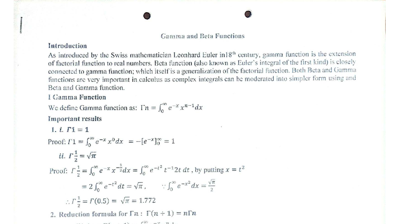 Gamma and Beta Functions: An Introductory Guide - Studocu