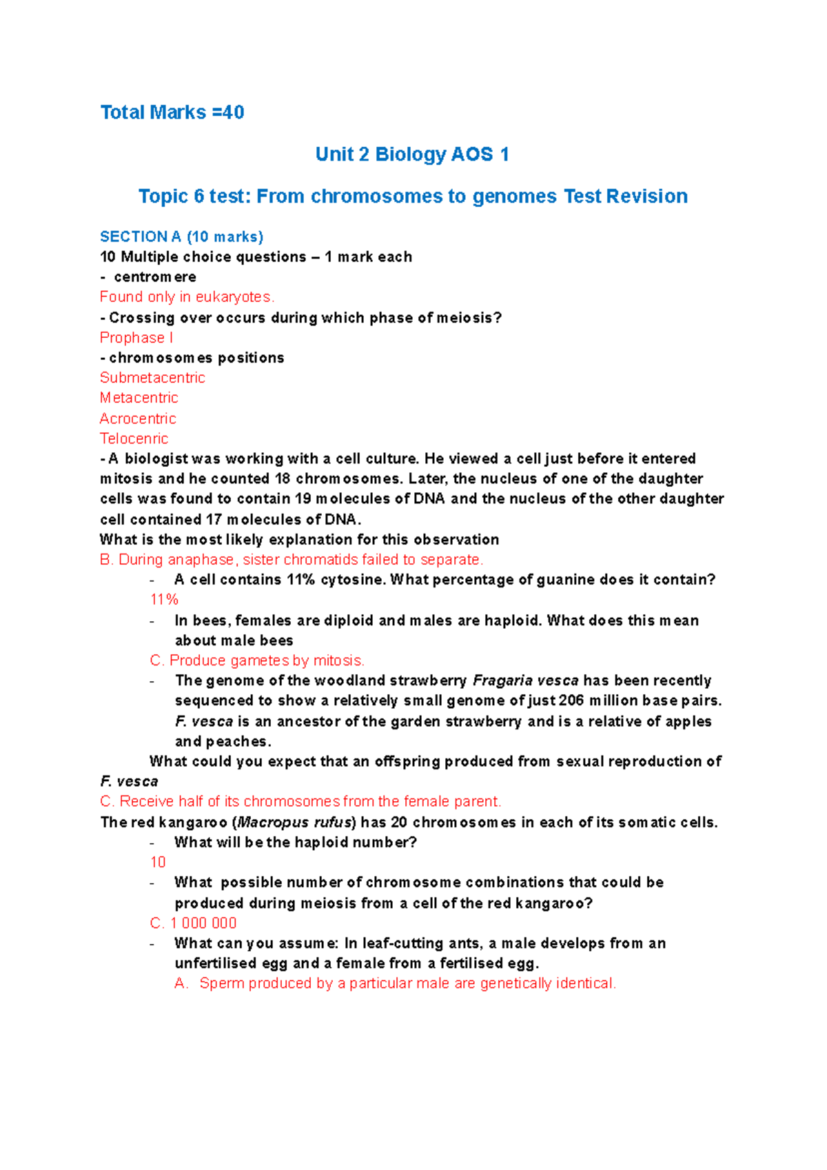 Biology Unit 2 AOS 1 Chapter 6 Test Revision Guide - Studocu