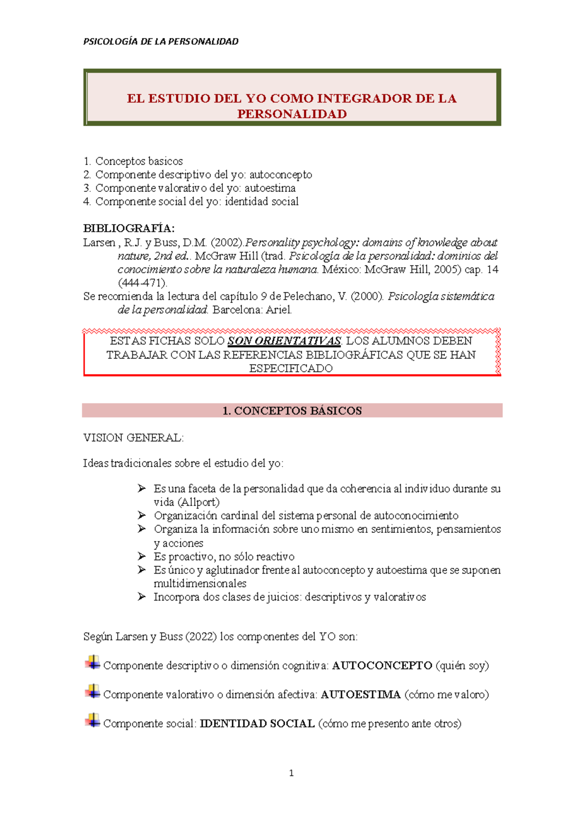 TEMA9 EL YO alumnos L y B 22 - EL ESTUDIO DEL YO COMO INTEGRADOR DE LA ...