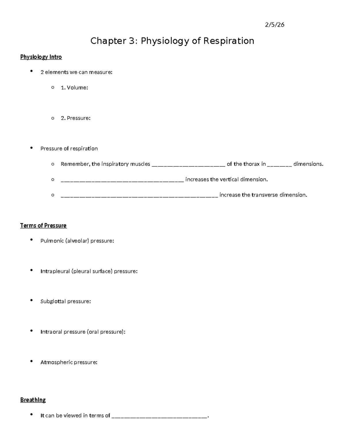 SS Physiology Intro 2: Chapter 3 - Respiration Physiology Notes - Studocu