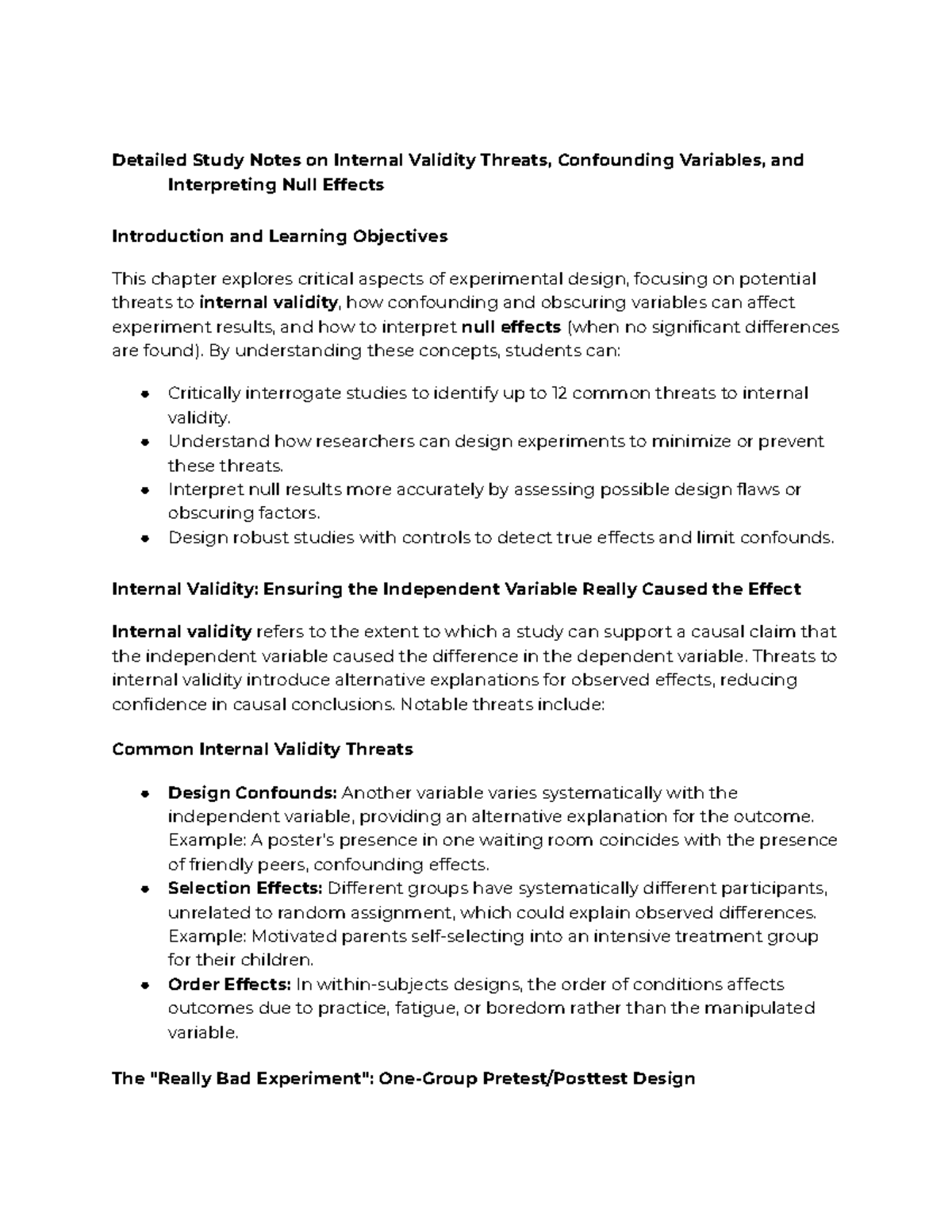 Lecture Notes on Internal Validity and Confounding Variables - Studocu