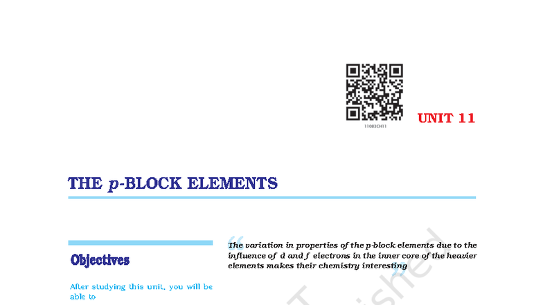 CHEM 315 Unit 11: The p-Block Elements and Their Properties - Studocu