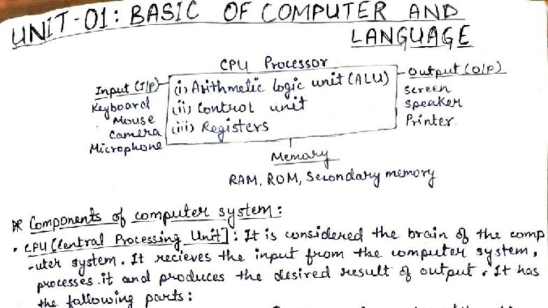 PPS: Basics of Computer Language and CPU Components Notes - Studocu