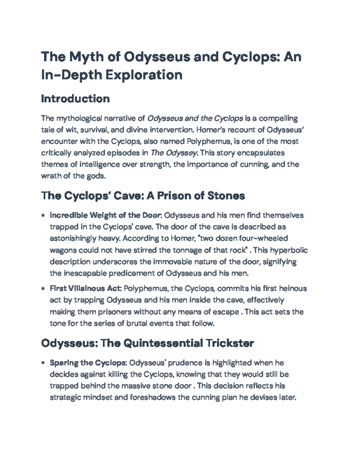 The Myth of Odysseus and Polyphemus: Wit vs. Strength in The Odyssey ...