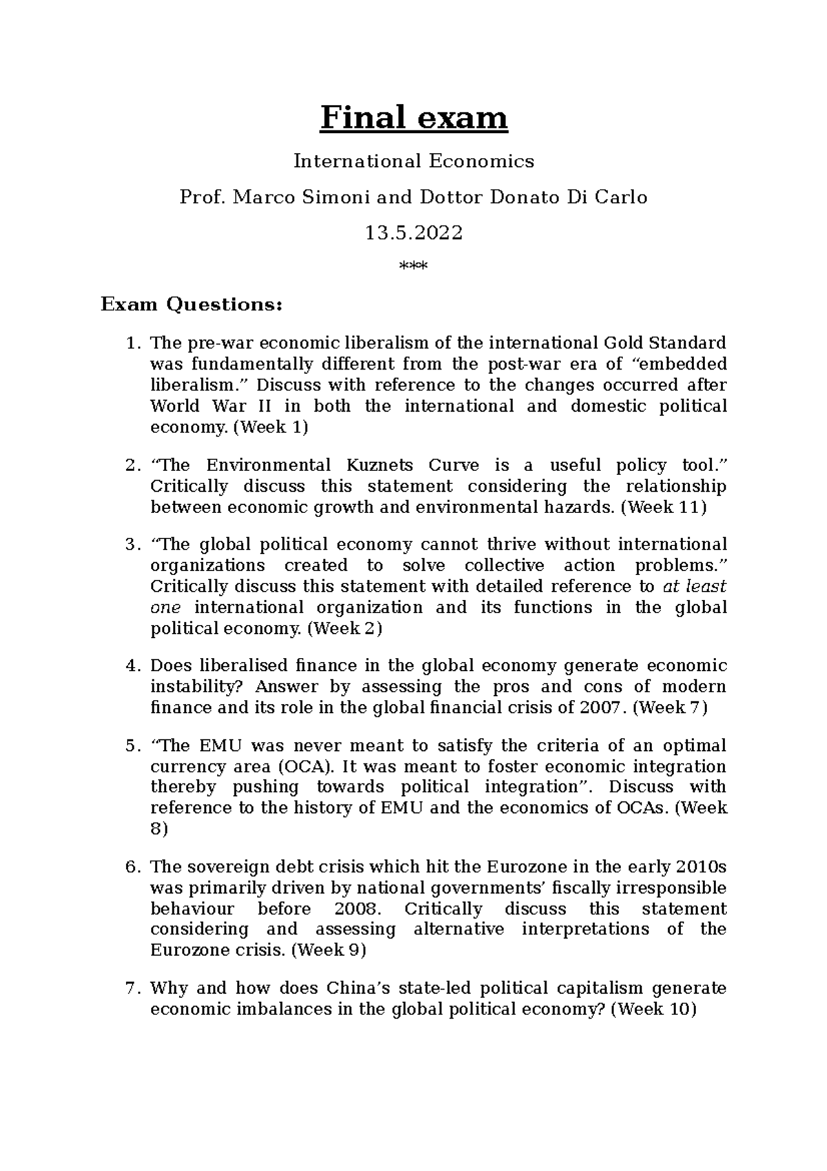 International Economics Final Exam Questions - 2023 Key Topics - Studocu
