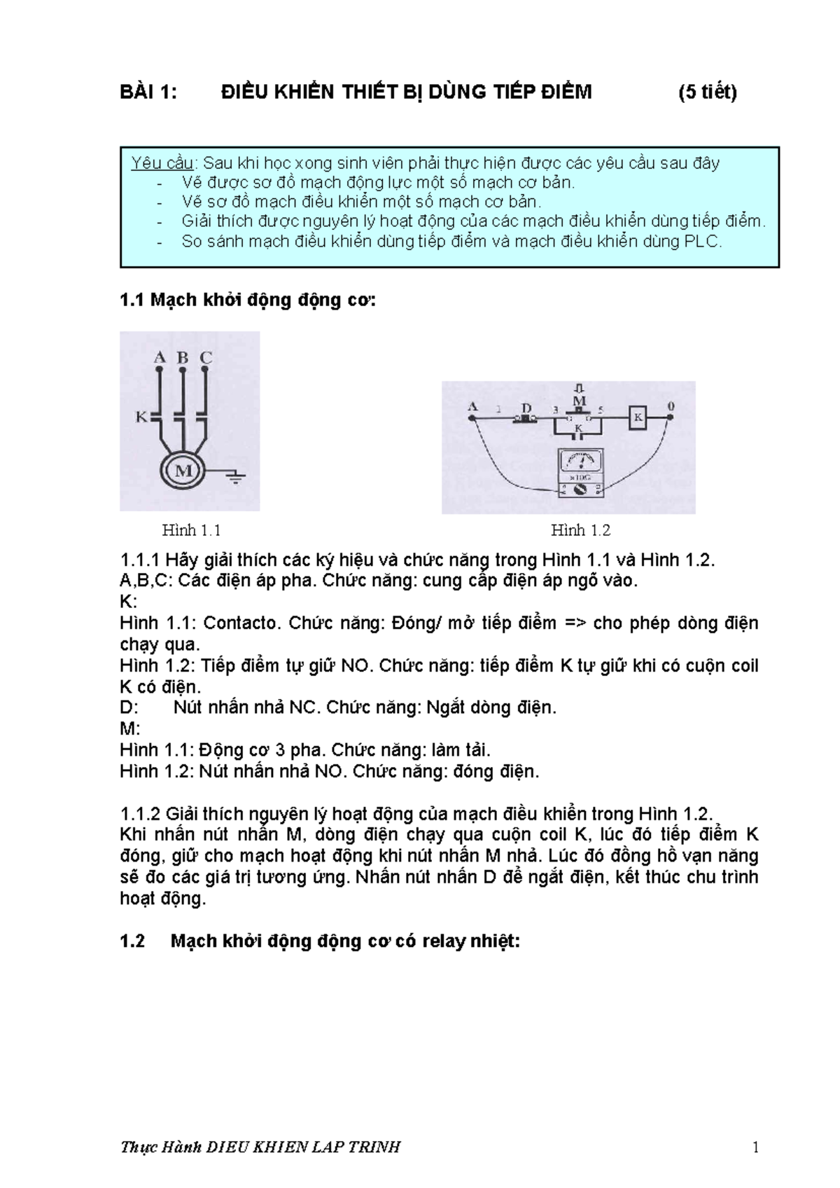 Thực Hành Điều Khiển Thiết Bị Dùng Tiếp Điểm (DKLT - 123) - Studocu