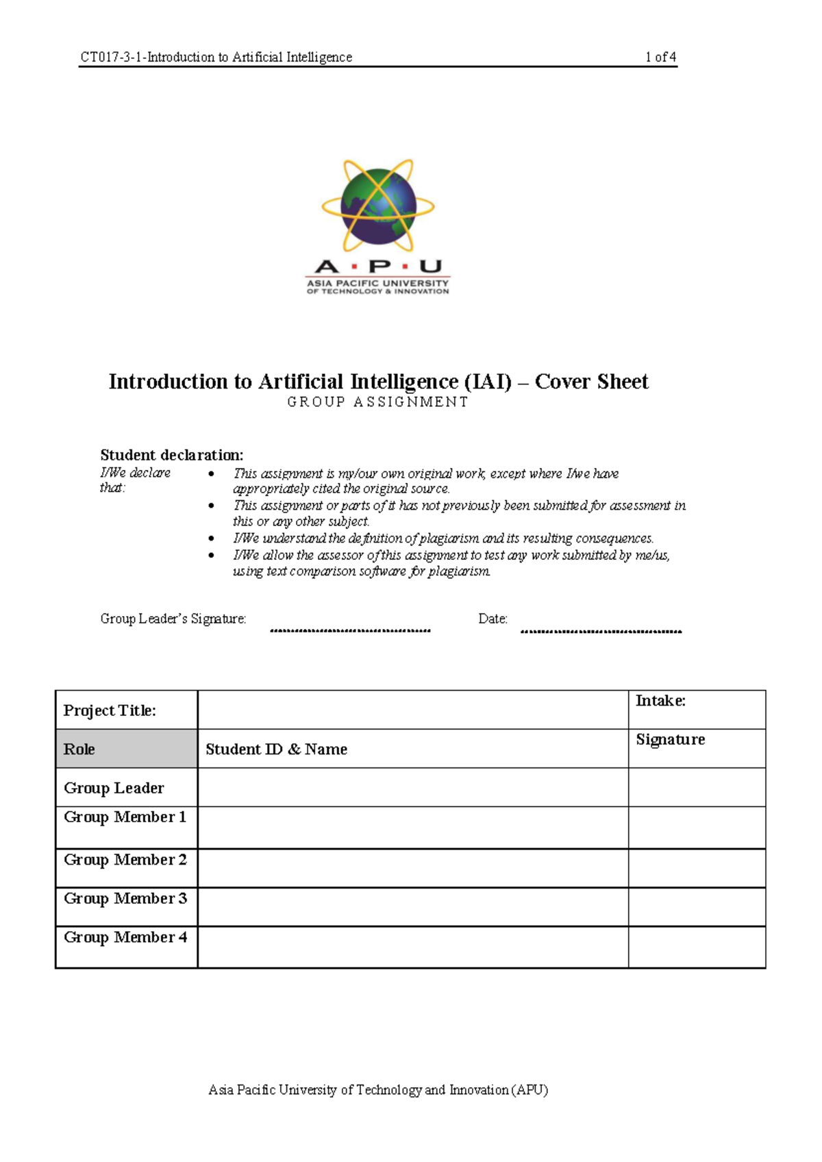 APU IAI Group Assignment: Chatbot Development Project Overview - Studocu