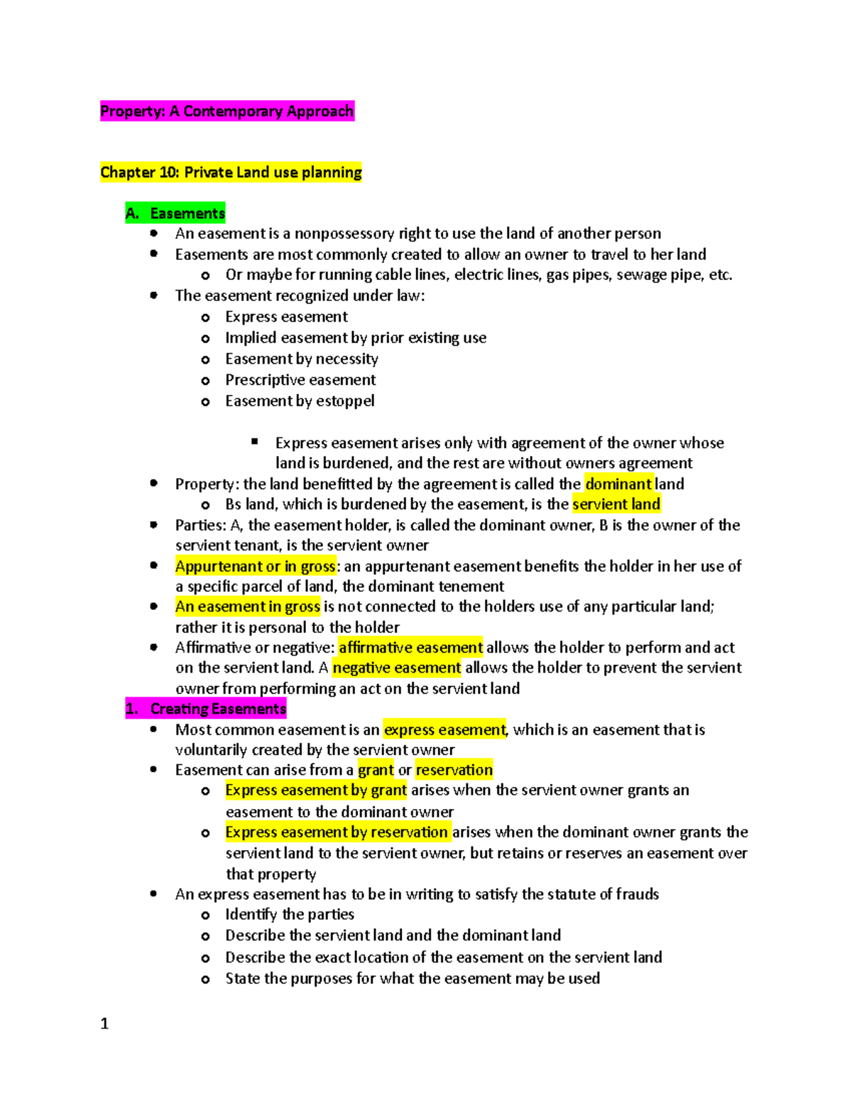 Property II Midterm Notes: Easements and Land Use Planning - Studocu