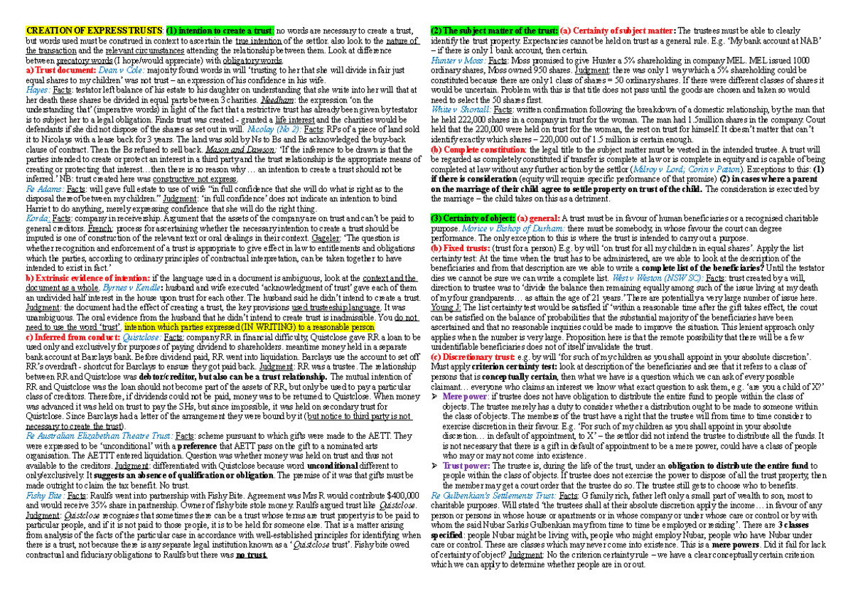 Trusts Law: Equity Exam Notes (Course Code: LAW 301) - Studocu