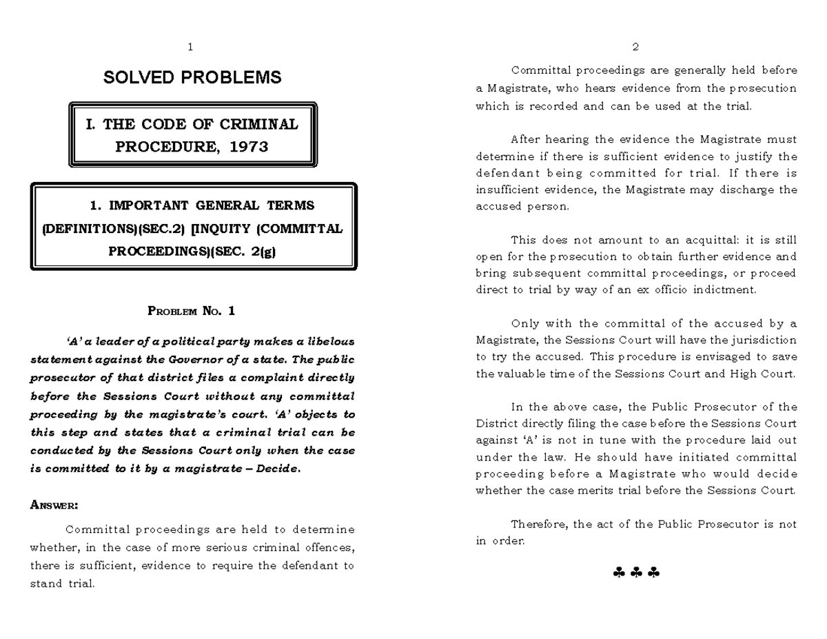 Code of Criminal Procedure Solved Problems (CCP 1973) - Studocu