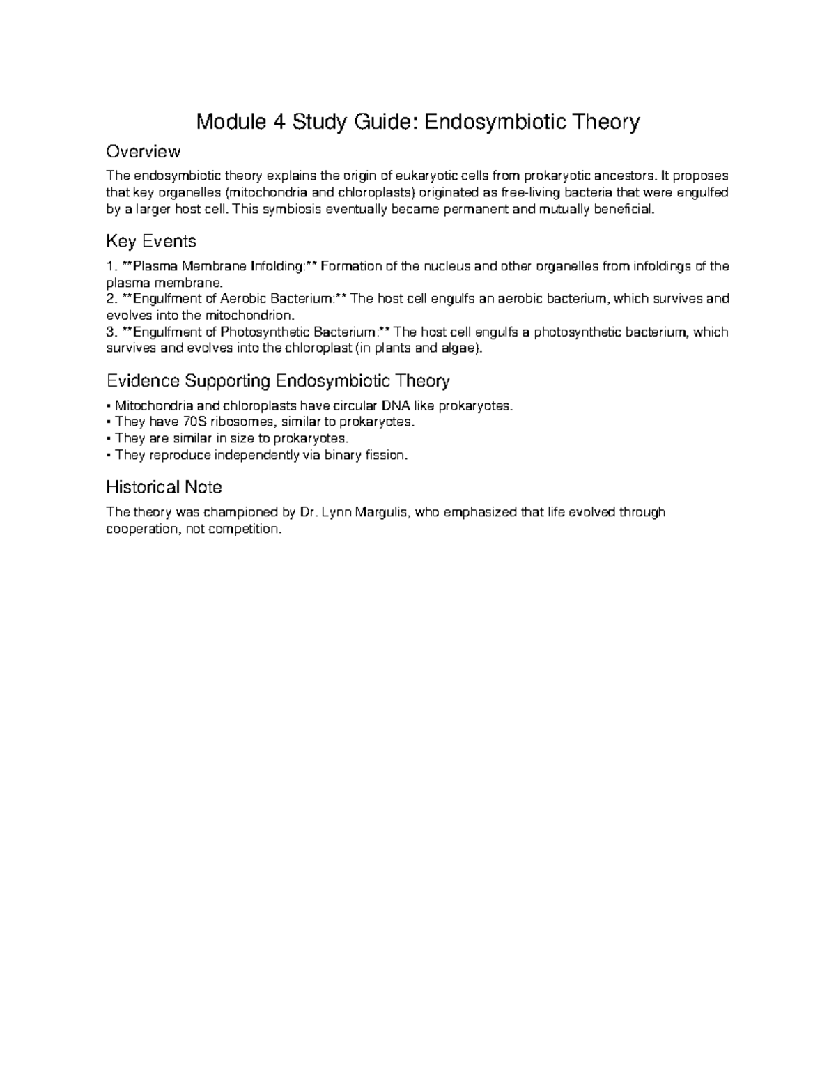 Module 4 Study Guide: Understanding Endosymbiotic Theory - Studocu