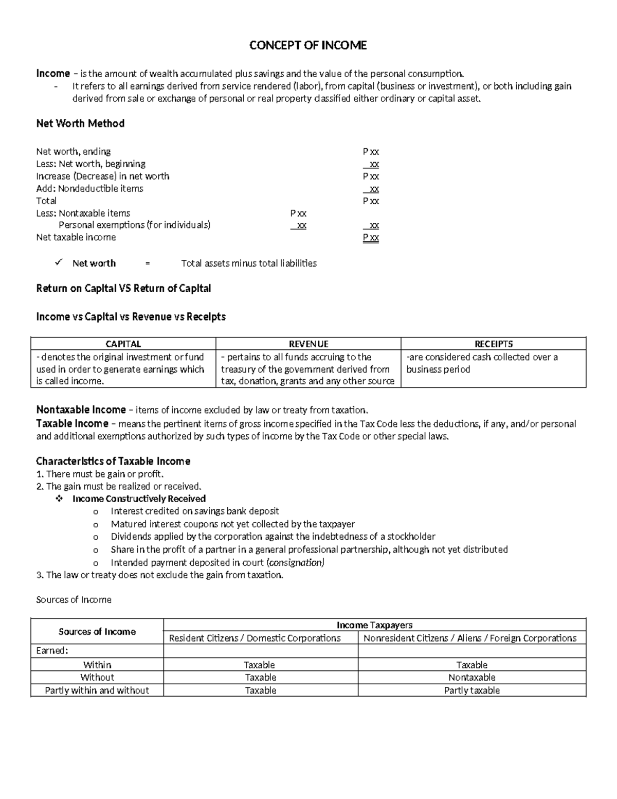 Concept OF Income - Test bank - CONCEPT OF INCOME Income – is the ...