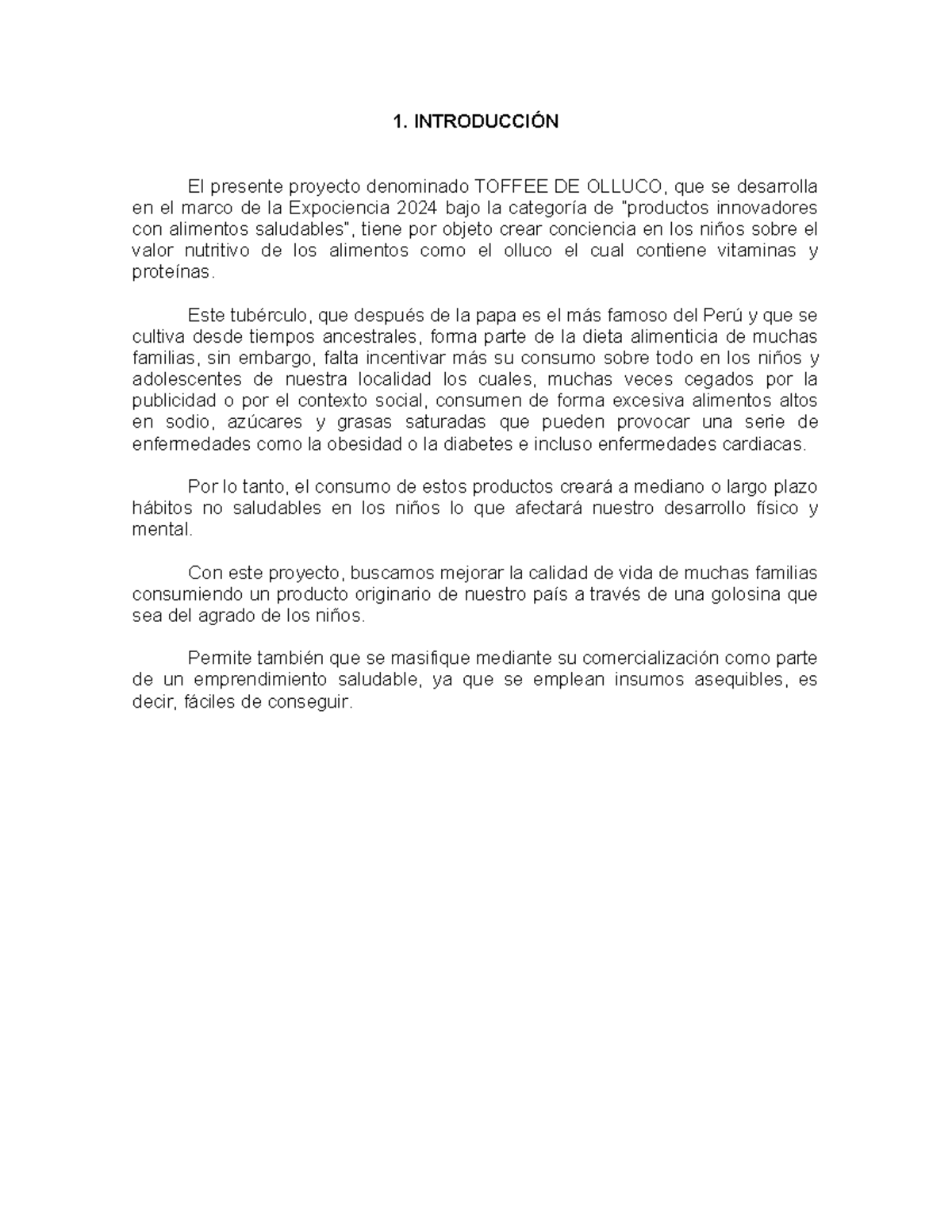 Proyecto de Expociencia 2024: Toffee de Olluco y Alimentación Saludable - Document Preview