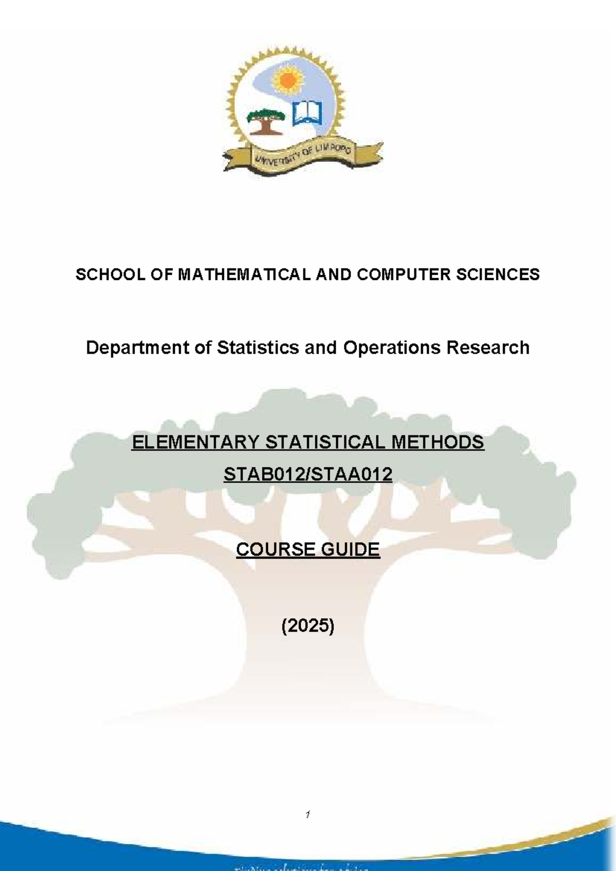 STAA STAB012 Elementary Statistical Methods Course Guide 2025 - Studocu