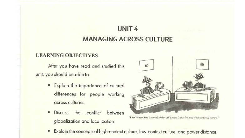 [BUS 53] UNIT 4: Managing Across Cultures - Key Concepts & Objectives ...