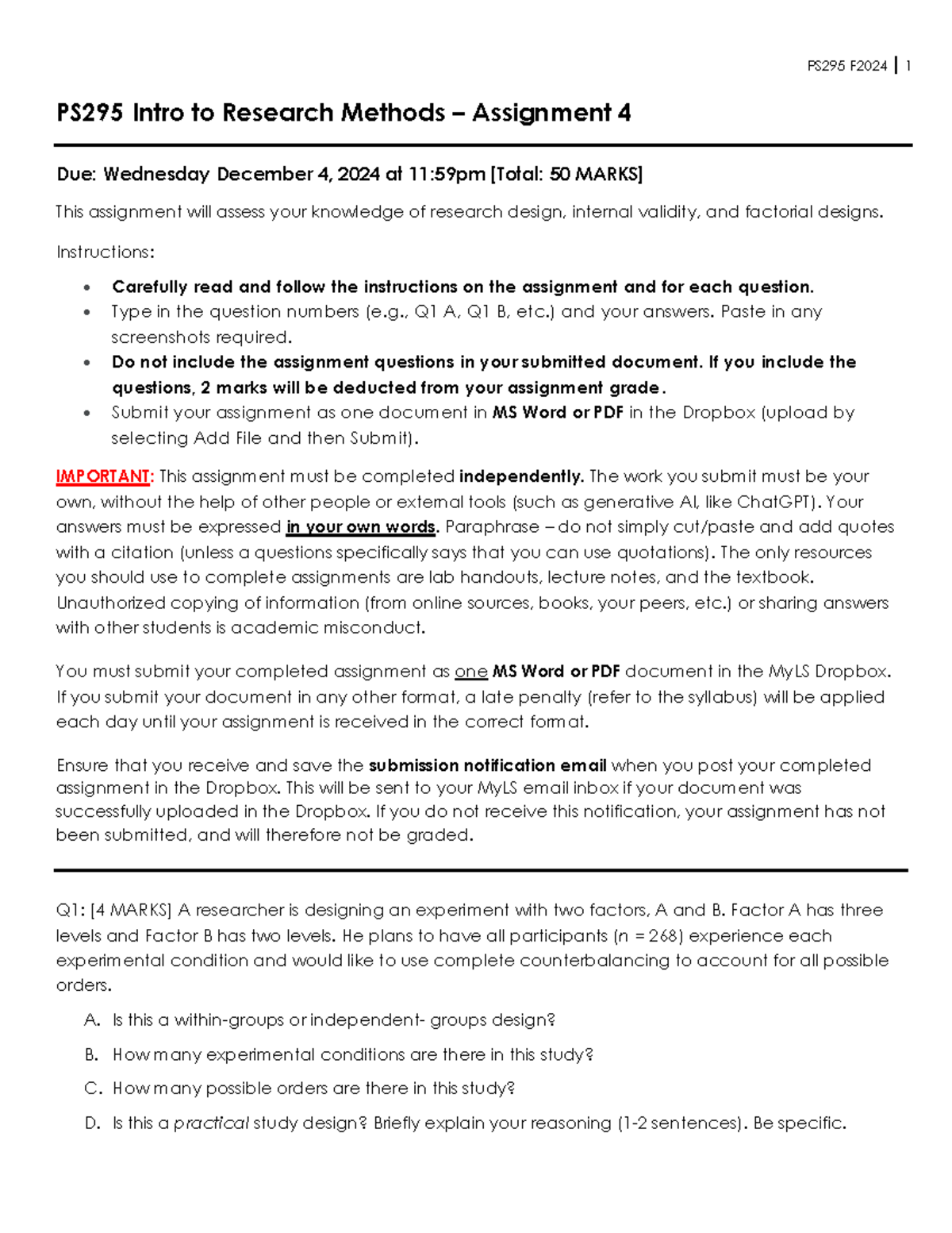 PS295 Assignment 4: Research Design and Internal Validity Analysis ...