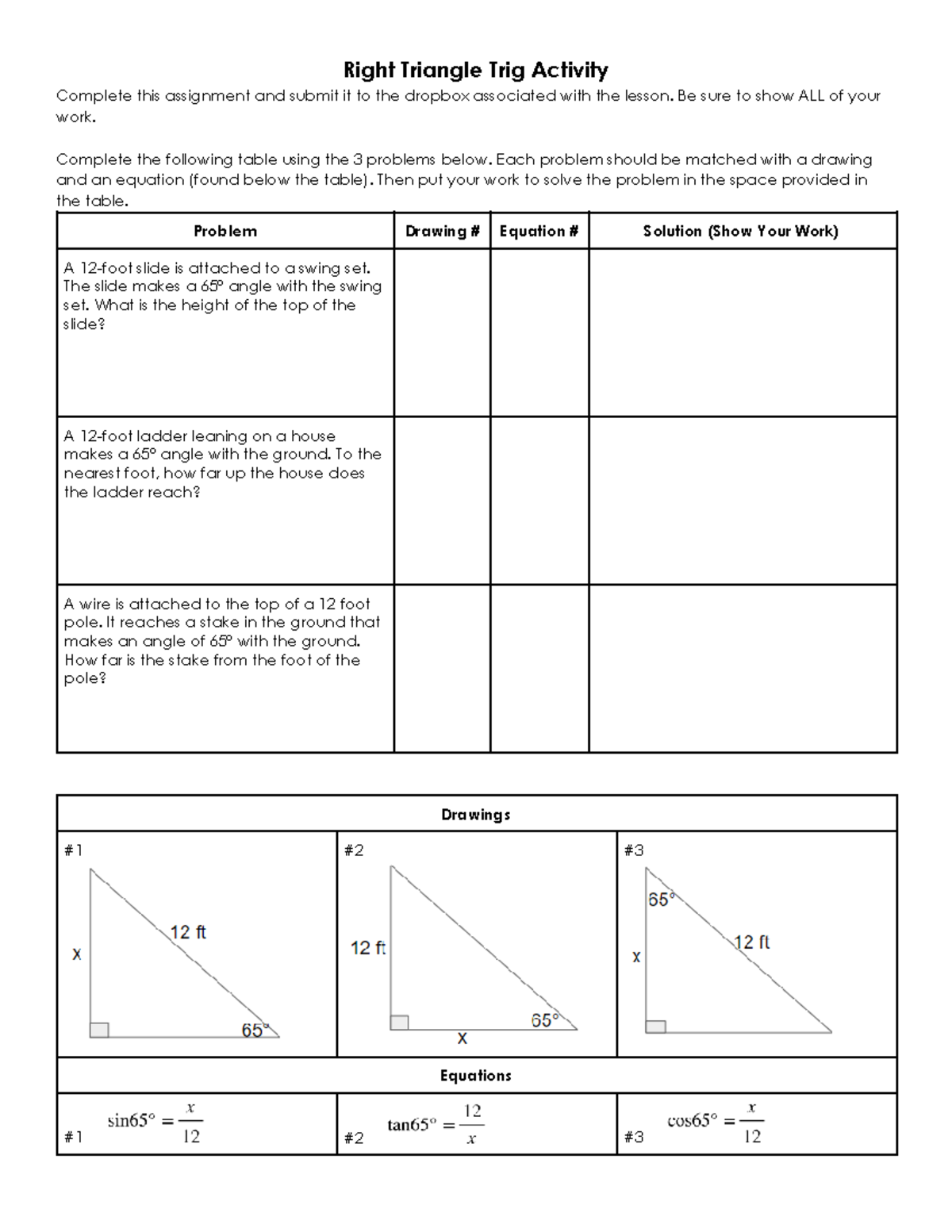 Right Triangle Trig Activity - Main Assignment - Studocu