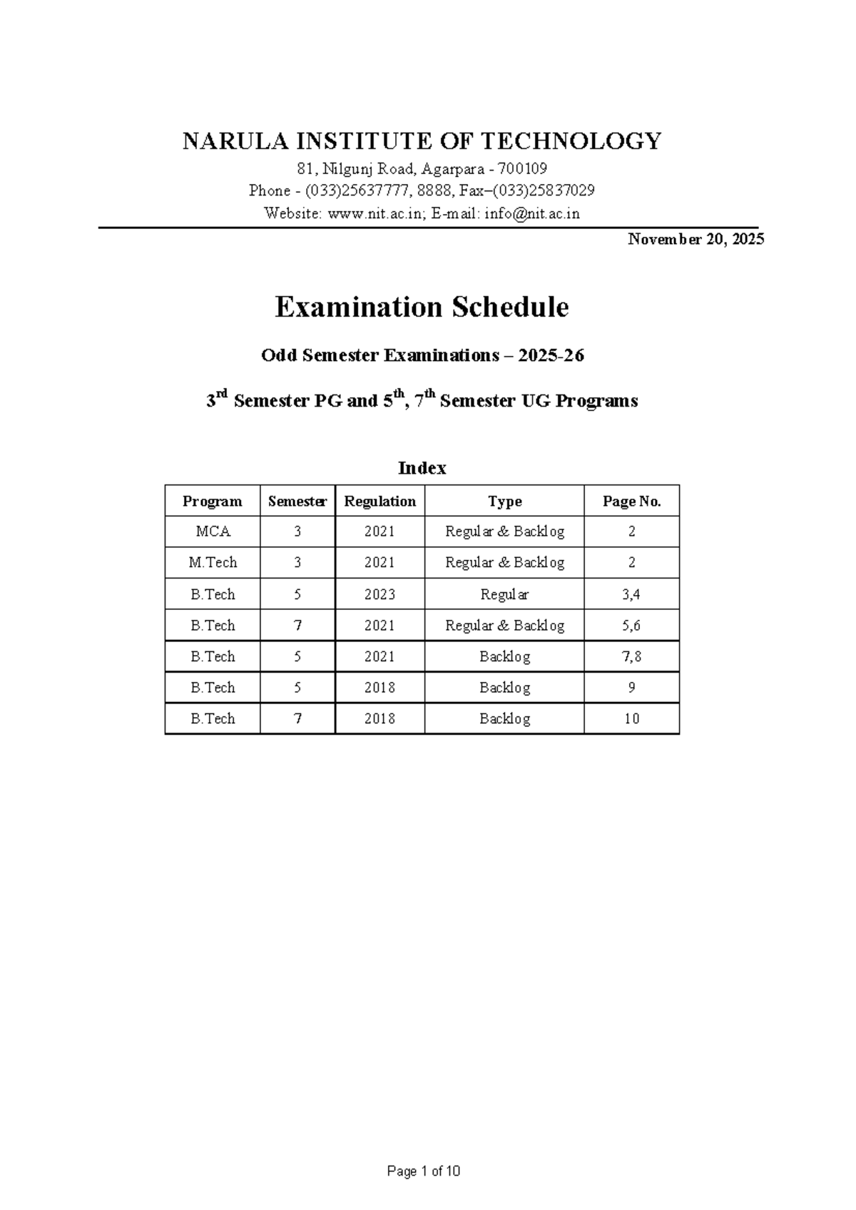 Exam Schedule Odd Sem 2025-26 (UG 5th, 7th - PG 3rd Sem) - Studocu