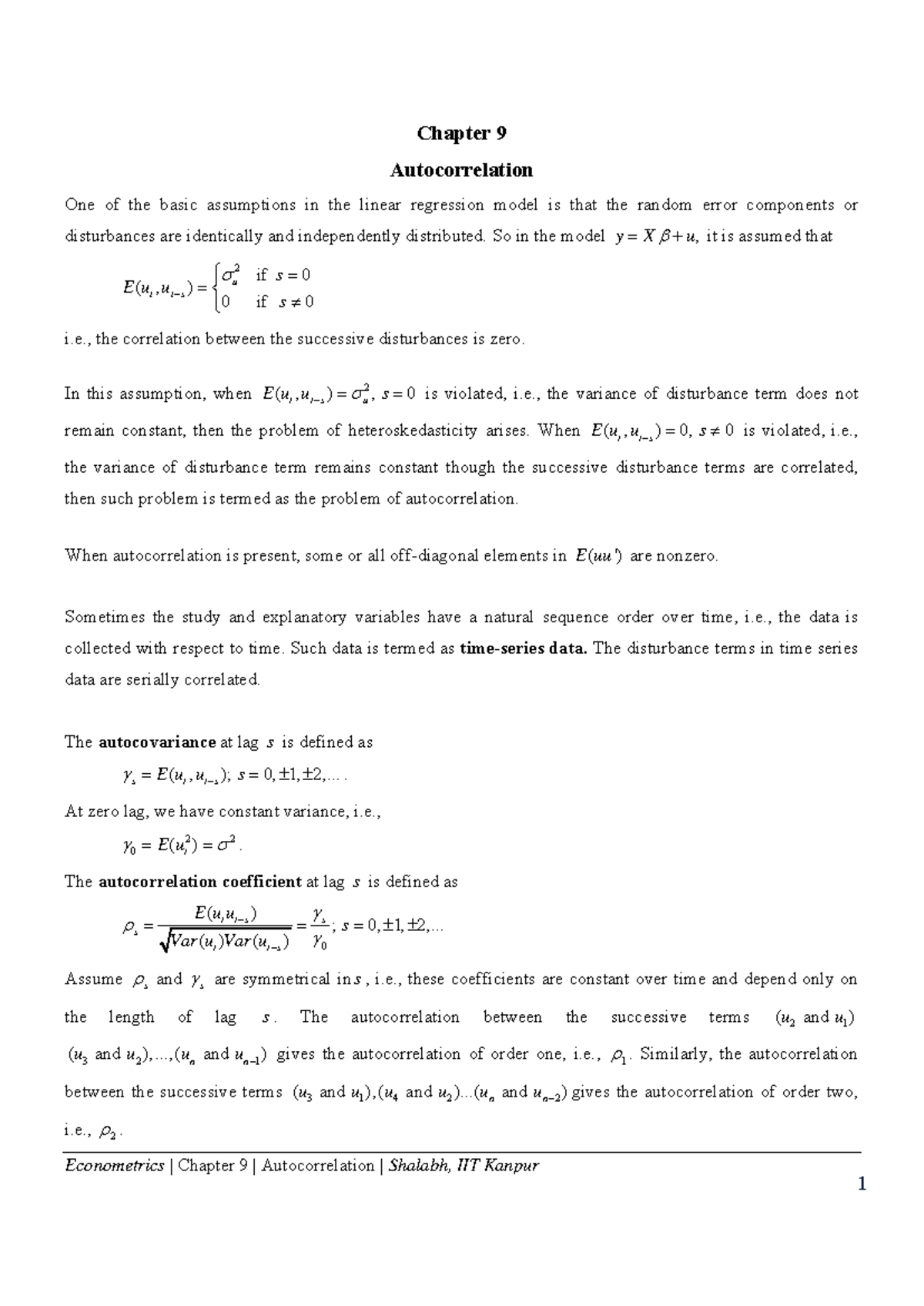 Chapter 9: Econometrics - Understanding Autocorrelation in Data - Studocu
